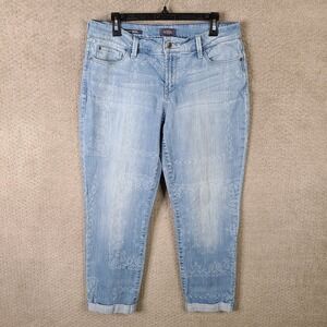 NYDJ Jeans Womens 10 Blue Paisley Jessica Relaxed Boyfriend Lift Tuck Stretch‎
